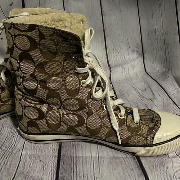 Coach - Logo High Tops - Shearling Lined - 8.5 - Brown - Picture 4 of 10